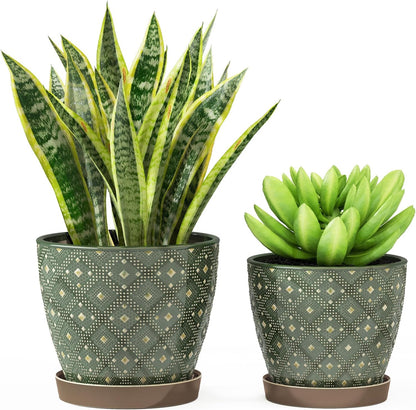 Docrin 3-Pack Ceramic Planters Set - 6.5"+5.3"+4" Dual-Tone Flower Pots with Drainage Holes, Modern Indoor Outdoor Planters for Succulents/Herbs/Large Plants, Home Office (Brownish Black & White)