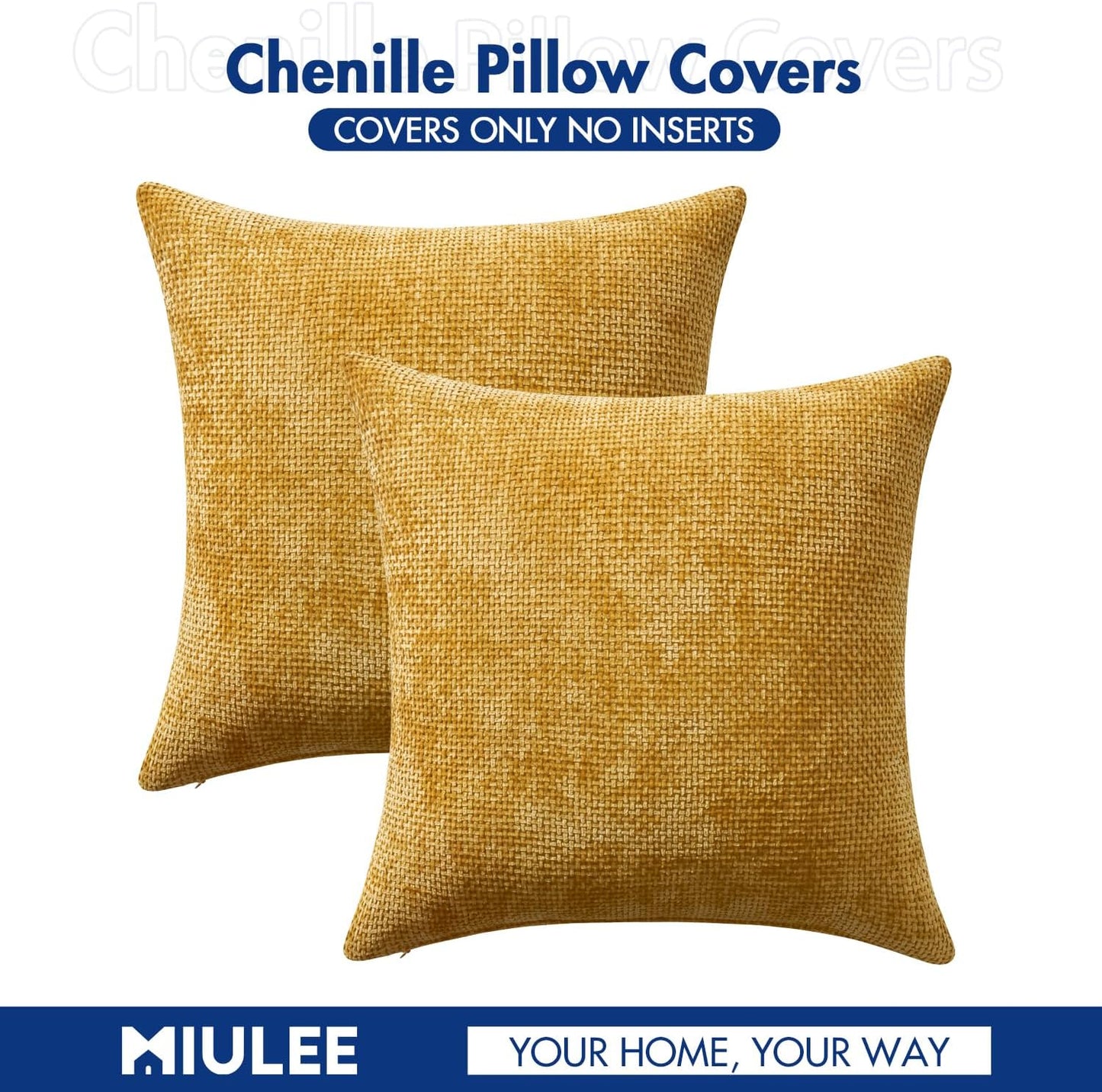 MIULEE Pack of 2 Couch Throw Pillow Covers 18x18 Inch Neutral Beige Modern Boho Accent Decorative Pillow Covers Soft Chenille Farmhouse Cushion Covers for Home Decor Bed Sofa Living Room