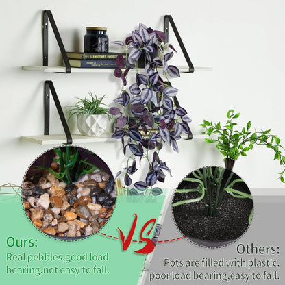 LOYWREE Fake Plants Indoor Artificial String of Pearls Plant in Black Pots, Realistic Green Faux Succulent Hanging Plants for Shelf Decor Desk Home Garden Decorations