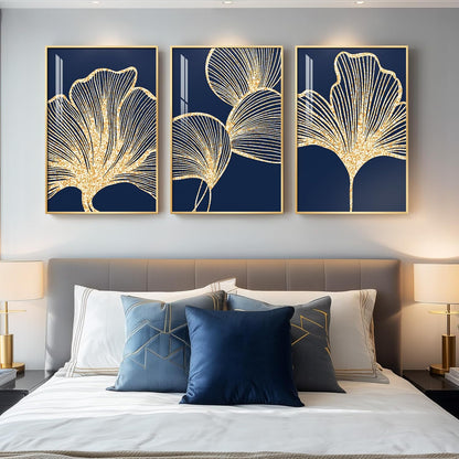 Framed Modern Luxury Gold Wall Art, Set of 3 Piece Contemporary Paintings Artwork for Walls, Golden Prints Pictures with Gold Frame, Wall Decor for Living Room, Hallway, Bedroom, Office 16x24 Inch