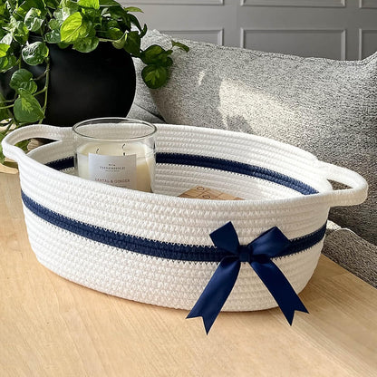 CHICVITA Decorative Gift Basket, Easter Basket for Kids, Woven Rope Storage Baskets with Handles, Nursery Baby Shower Toy Organizer, Grey, 13 x 9.8 x 5 inches