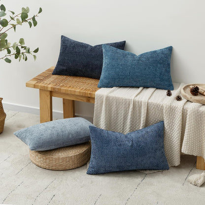 MIULEE Pack of 4 Couch Throw Pillow Covers 18x18 Inch Neutral Soft Decorative Chenille Pillow Covers Farmhouse Boho Cushion Covers for Mid Century Modern Spring Home Decor Sofa Bedroom Living Room