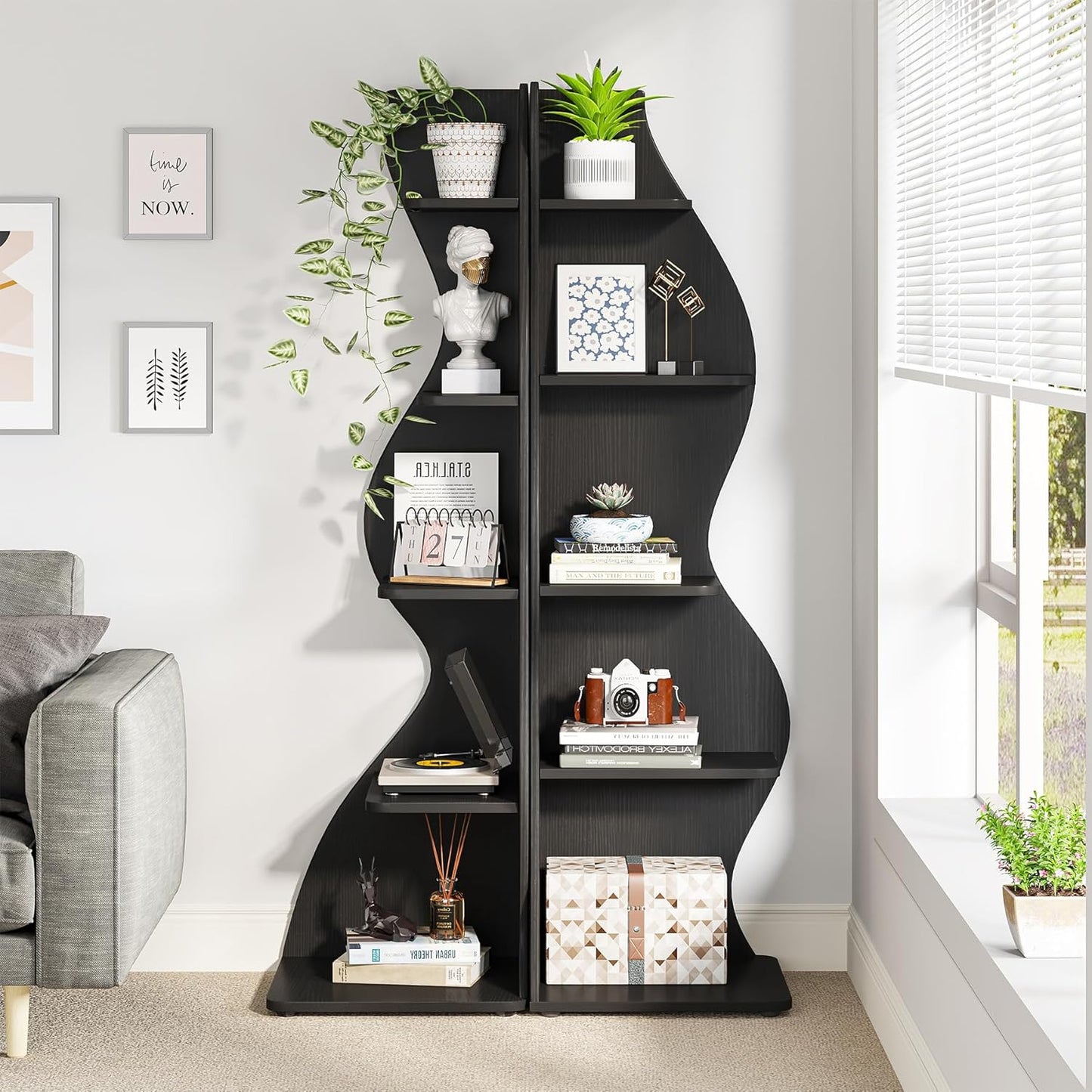 Tribesigns Corner Shelf, Modern 5-Tier Wall Corner Bookshelf, Stylish Corner Small Bookcase Storage Rack Plant Stand with Unique Shape for Living Room, Home Office (White, 1PC)