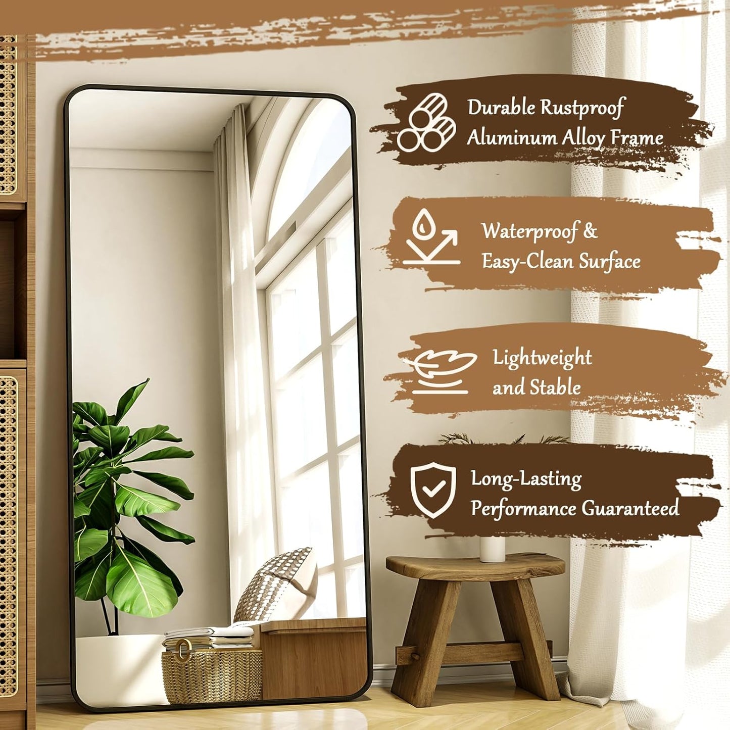XRAMFY 56"x21" Floor Full Length Mirror Standing Full Body Rounded Corner Rectangle Mirrors with Stand Hanging Wall Mounted Leaning Bedroom Living Room Bedroom Cloakroom,Gold