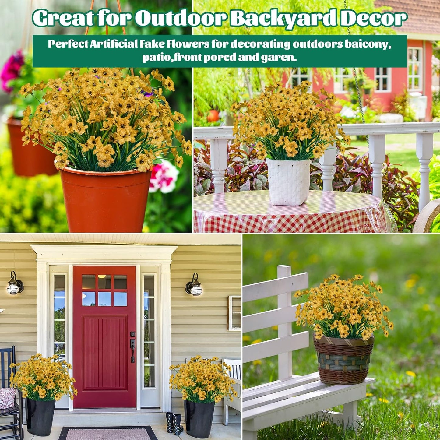 Lnoicy Artificial Greenery Plants Outdoor UV Resistant Fake Plants Boxwood Shrubs Grass,20 Bundles for Farmhouse Home Garden Office Patio Backyard Wedding and Indoor Outdoor Decoration
