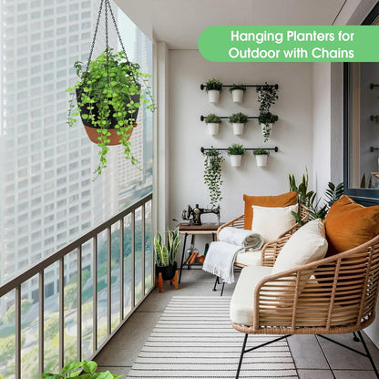 Vanslogreen Hanging Planters for Indoor Outdoor Plants, 2 Pack Self Watering Hanging Pot with Drainage Holes & Removable Tray (Black, 8'')
