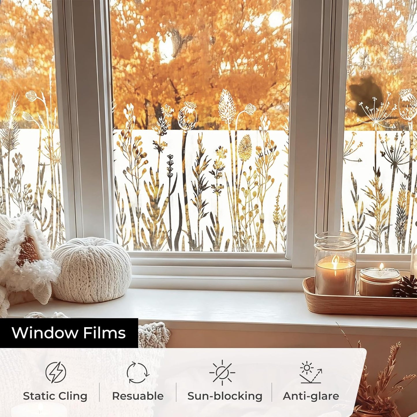 ADD.HERES Window Privacy Film,Colorful Floral Window Stickers,Removable DIY Bouquet Static Clings, Decals for Home School Office Party Supplies, Wildflower Reverie‌, 17.5 x 78.7 in