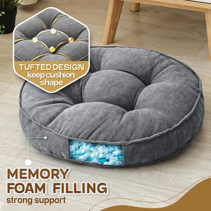 1 MIDDLE ONE Floor Pillow Set of 2, Memory Foam Floor Cushions for Adults, Large Meditation Pillow for Sitting, 22 x 22 Inches (Square | Grey)