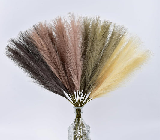 LSKYTOP Orange Pampas Grass Decor,23Inch 12pcs Faux Pampas Grass Bouquets Artificial Pampas Fake Pampas Flower for Home Living Room Bedroom Vase Decor