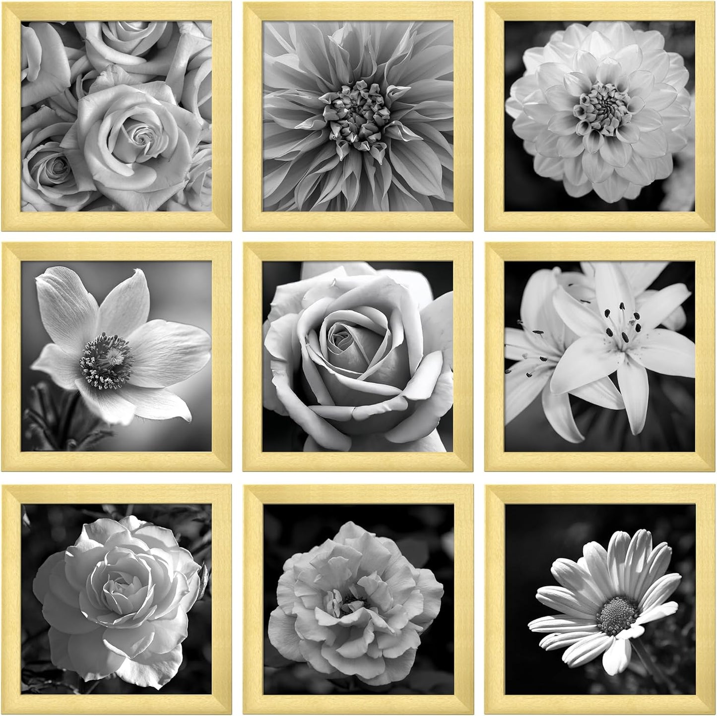 eletecpro 12x12 Picture Frames Set of 9 with Clear Acrylic Cover, Display 8x8 Photos with Mat or 12x12 Without, Classic and Sturdy Square Collage Gallery Wall Decor, Easy Wall Mount, Black