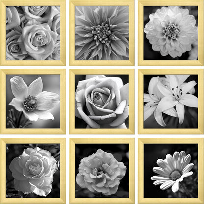 eletecpro 12x12 Picture Frames Set of 9 with Clear Acrylic Cover, Display 8x8 Photos with Mat or 12x12 Without, Classic and Sturdy Square Collage Gallery Wall Decor, Easy Wall Mount, Black