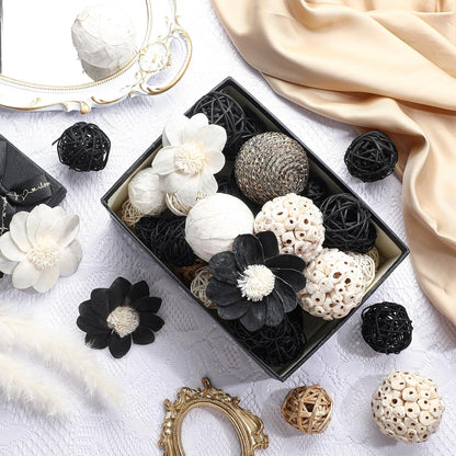 Riceshoot 2 Pack Decorative Balls Potpourri Bowl Filler Decor Natural Vase Bowl Filler Assorted Spherical Rattan Twigs Wicker Balls Cotton for Home Centerpiece(White)