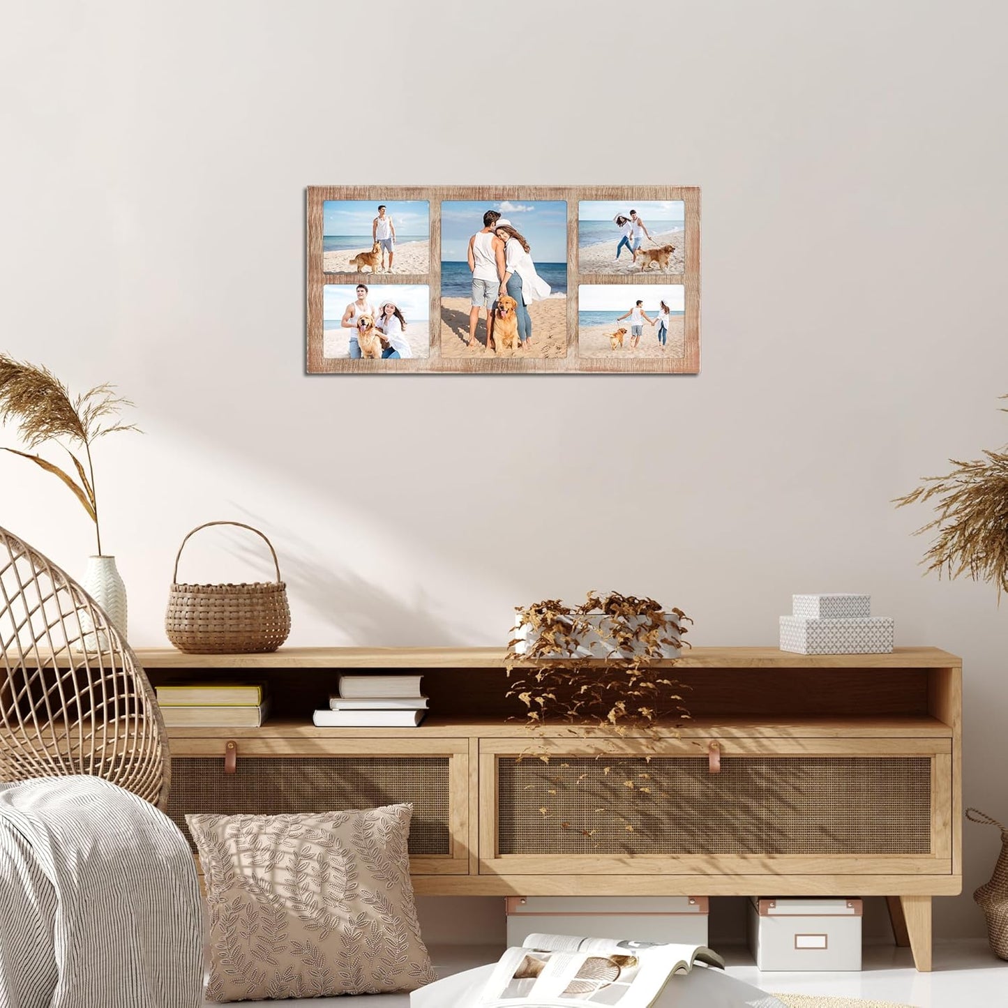 YESKAY 4x6 Picture Frame Collage for Wall Decor, Multiple Photo Collage Frames with Tempered Glass, 7-Opening for 4 x 6 Picture Frames, Rustic Brown, 1 Pack
