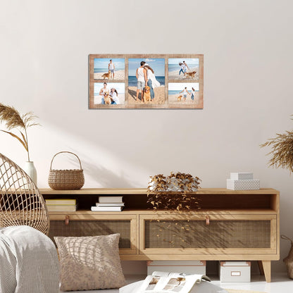 YESKAY 4x6 Picture Frame Collage for Wall Decor, Multiple Photo Collage Frames with Tempered Glass, 7-Opening for 4 x 6 Picture Frames, Rustic Brown, 1 Pack