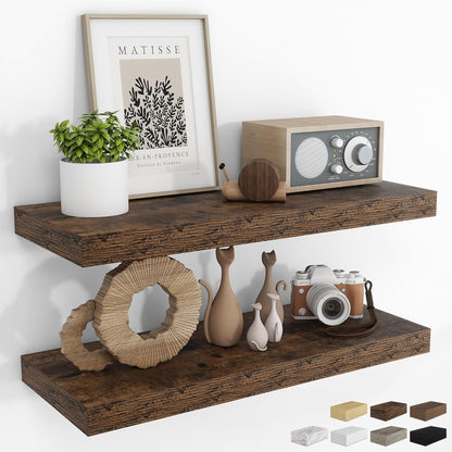 RICHFOCUS 72Inch Floating Shelves for Wall 2 Pack Shelves for Bedroom|Kitchen|Bathroom Wall Mounted Rustic Wood Floating Shelf with Invisible Brackets for Books|Storage|Decor, Rustic Brown