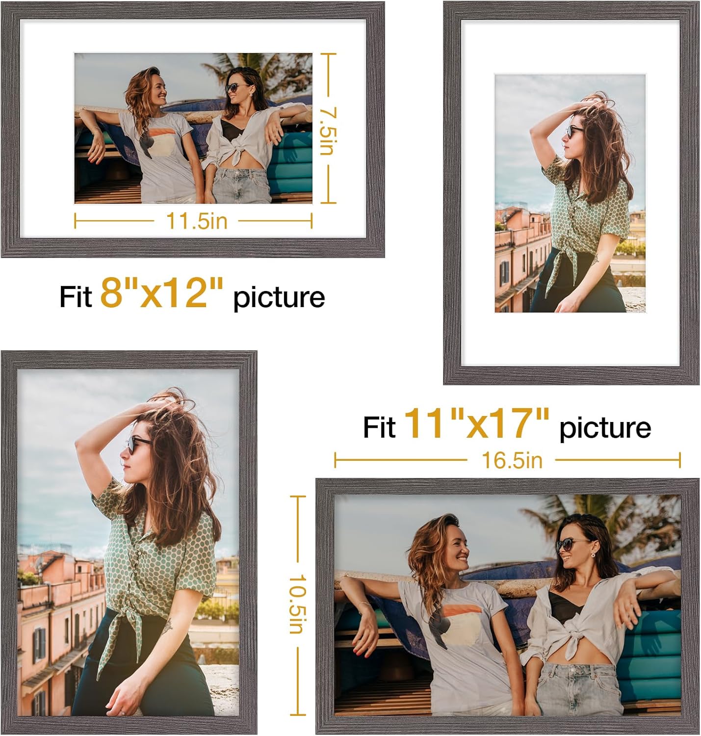 Vittanly 11x14 Picture Frame, Display Pictures 8x10 with Mat or 11x14 without Mat, Photo Frame for Wall Mounting, Black, 1 Pack - Colors B