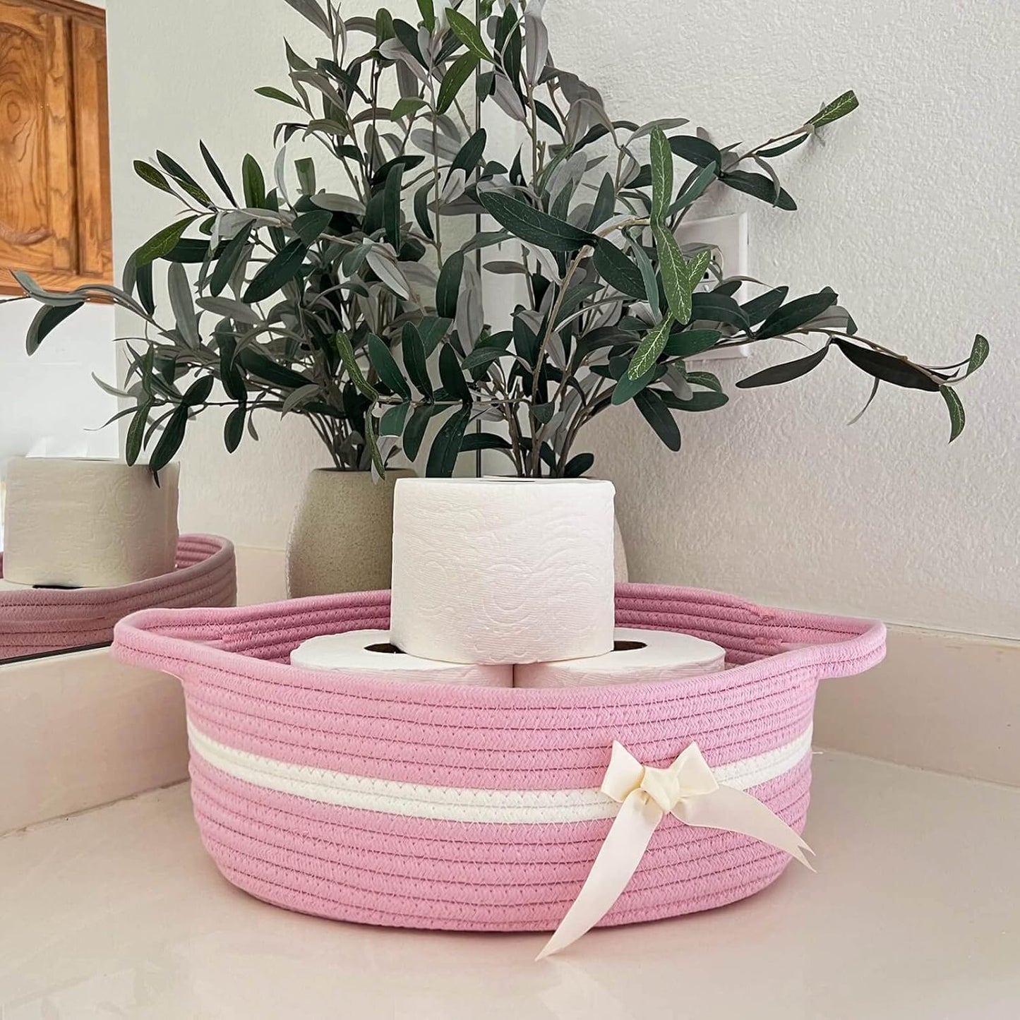CHICVITA Decorative Gift Basket, Easter Basket for Kids, Woven Rope Storage Baskets with Handles, Nursery Baby Shower Toy Organizer, Grey, 13 x 9.8 x 5 inches