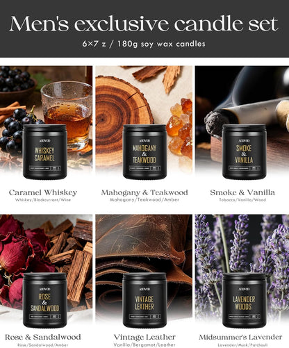AOOVOO Scented Candles Set - 6 Pack Men Candles for Home Scented, 42 oz Soy Wax, 300 Hour Long Lasting Candle, Soy Candle Gifts Set for Men, Birthday, Valentine, Christmas, Anniversary Present