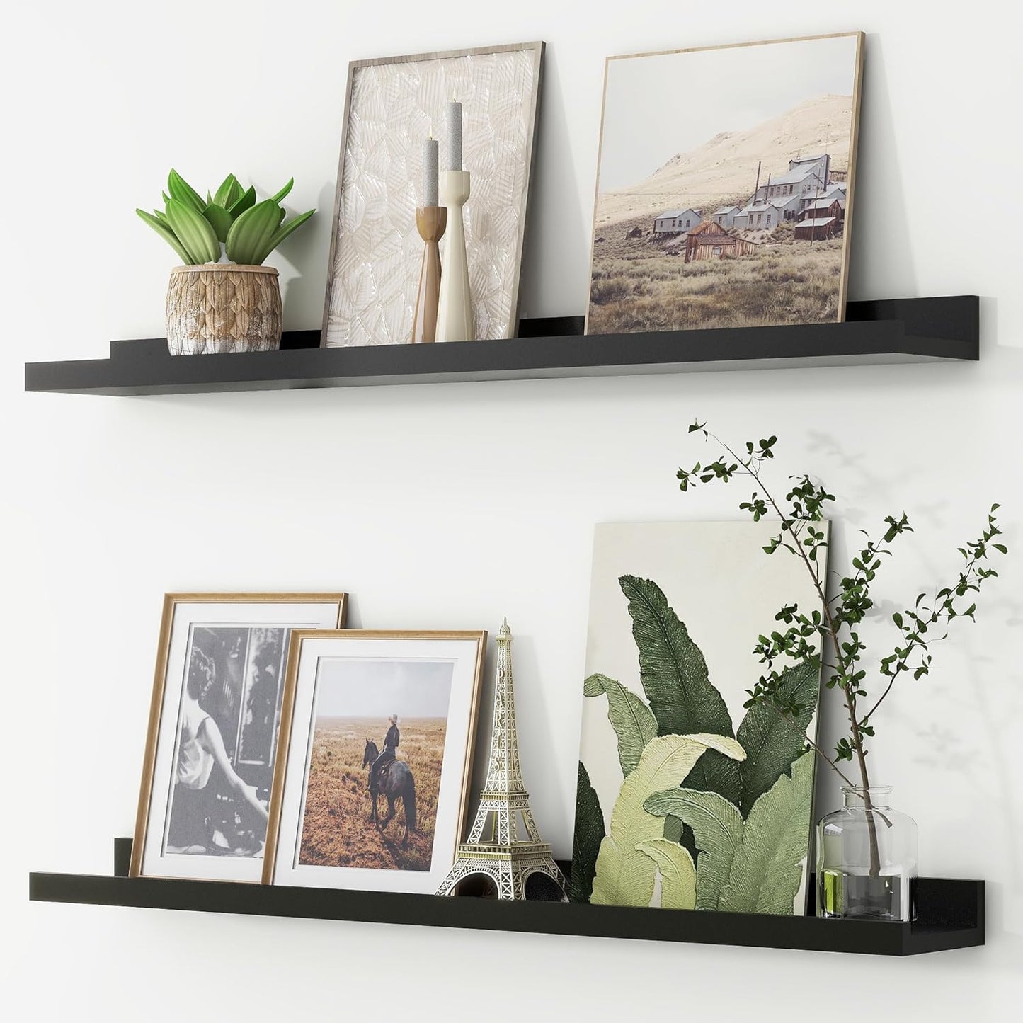 FLYJOE Picture Ledge Shelf, Floating Shelves Set of 2, 48 Inches Long Large Nursery Book Shelves for Toys Storage, Kids Bookshelf Wall Mounted for Living Room Bedroom Decor Books Photo Frames, Walnut