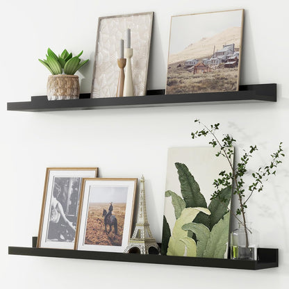 FLYJOE Picture Ledge Shelf, Floating Shelves Set of 2, 48 Inches Long Large Nursery Book Shelves for Toys Storage, Kids Bookshelf Wall Mounted for Living Room Bedroom Decor Books Photo Frames, Walnut