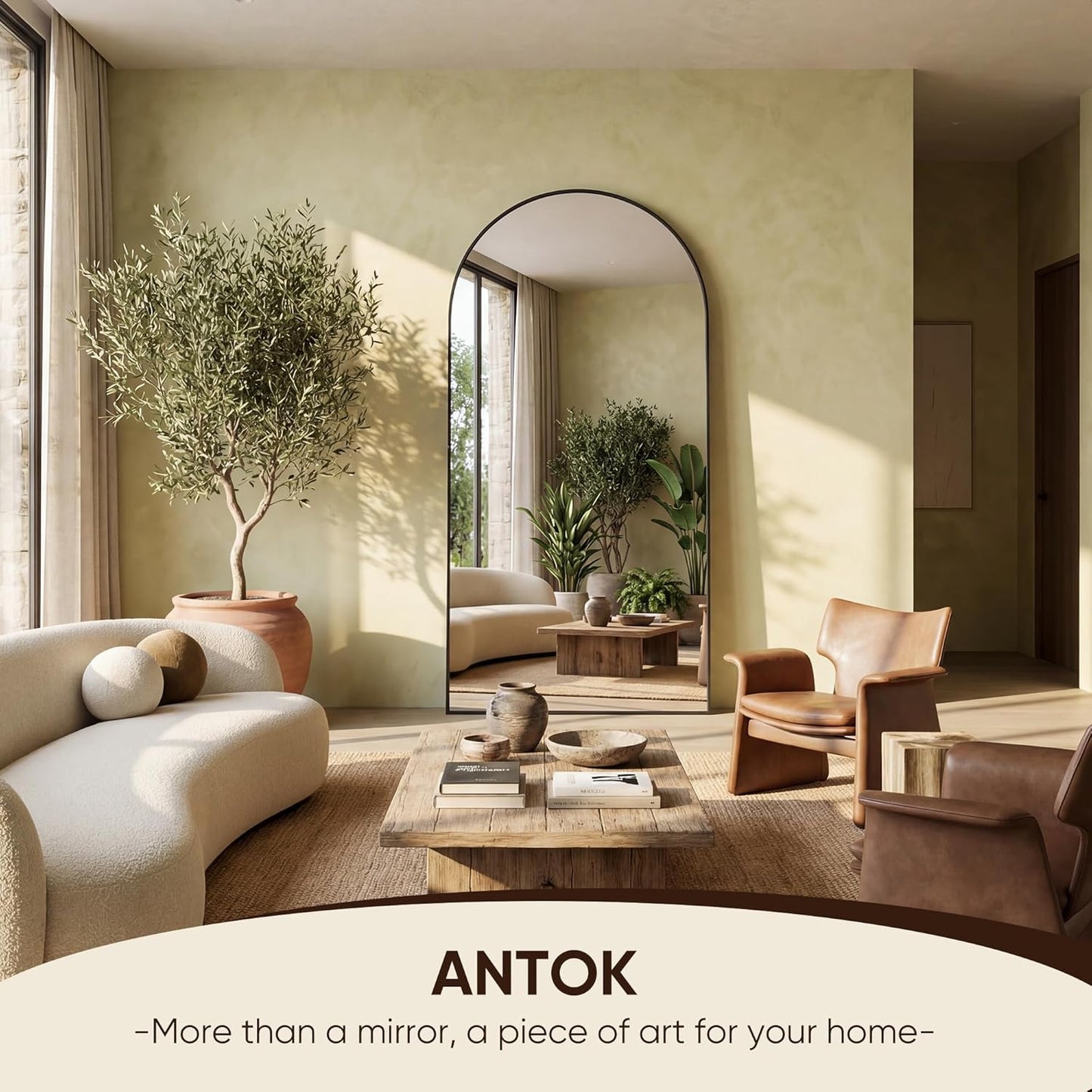 Antok 71" x28” Arched Full Length Floor Mirror, Black Aluminum Frame, Free Standing/Wall Mount/Leaning for Bedroom, Living Room, Dressing Room