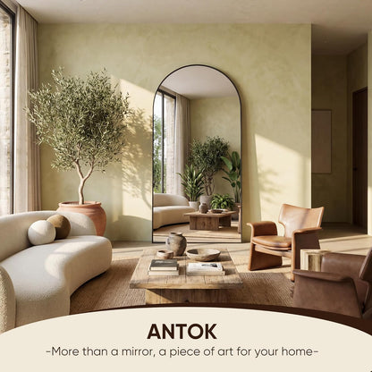 Antok 71" x28” Arched Full Length Floor Mirror, Black Aluminum Frame, Free Standing/Wall Mount/Leaning for Bedroom, Living Room, Dressing Room