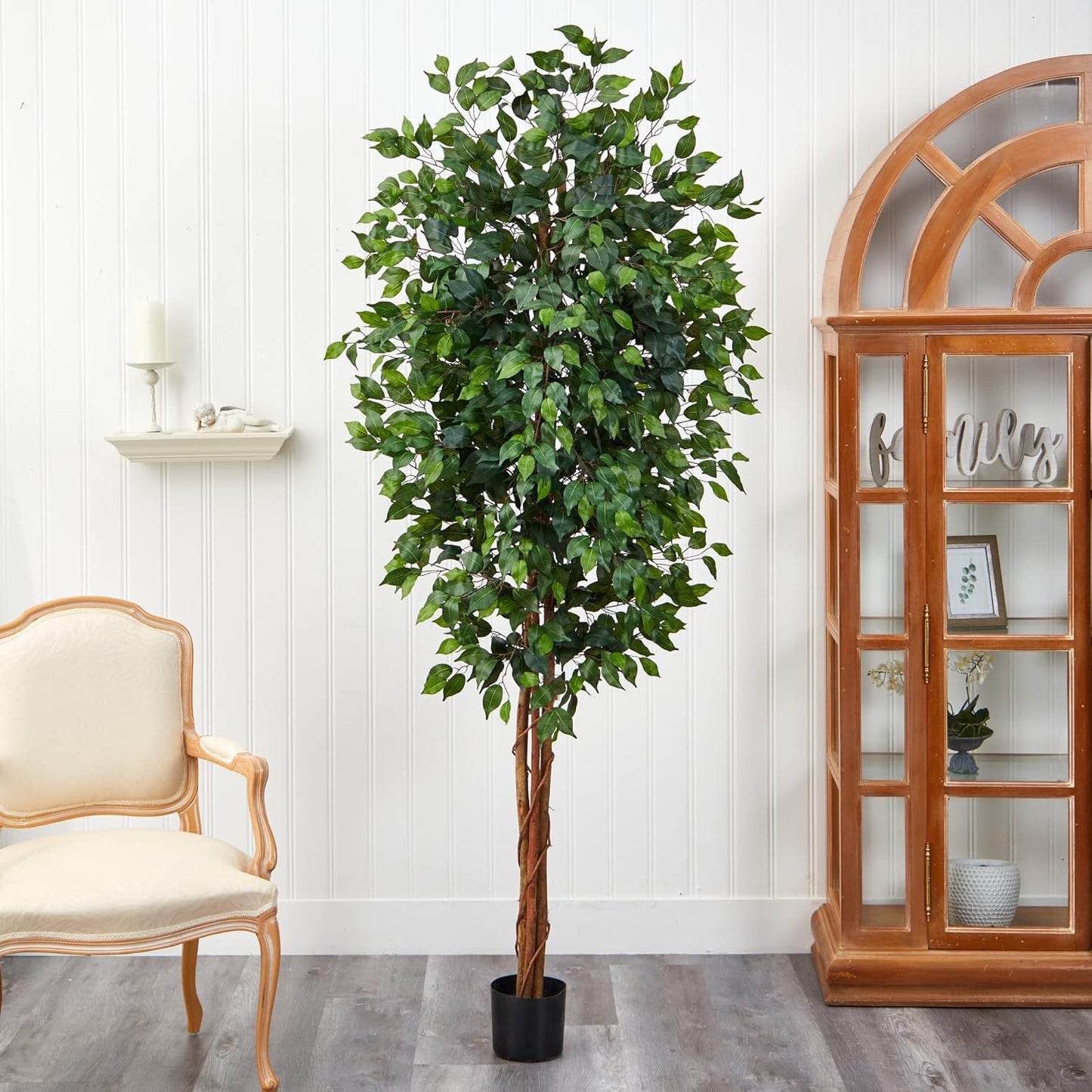 Nearly Natural 4ft Triple Trunk Ficus Silk Tree with Natural Wood Trunks and Dense Foliage, Mid-Size Faux Floor Plant for Home and Office