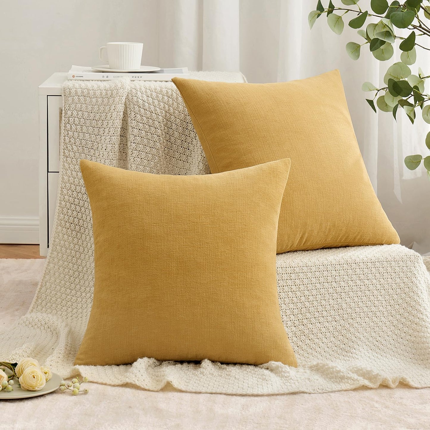 MIULEE Olive Green Couch Pillow Covers 18x18 Inch, Set of 2 Soft Chenille Decorative Square Throw Pillow Covers Farmhouse for Sofa Living Room Bed