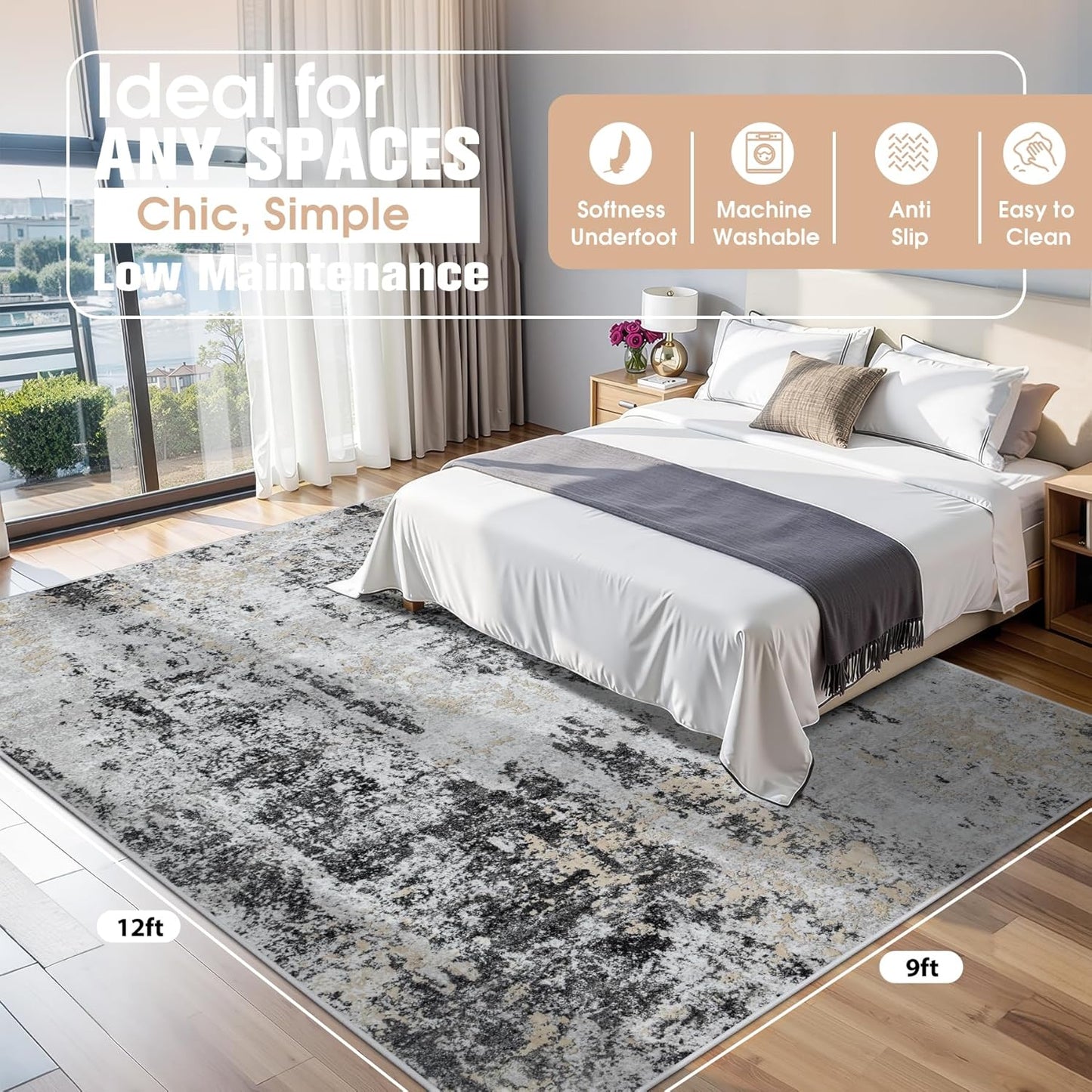 8x10 Area Rugs for Living Room Rug Washable: Abstract Large Rug for Dining Room Bedroom Carpet Non Slip 8 by 10 Indoor Modern Nursery Home Office Blue Grey