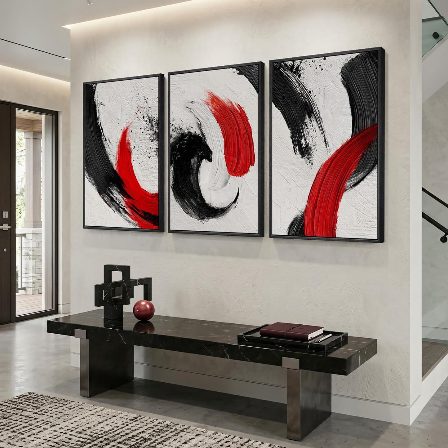Large Framed Black and White Abstract Wall Art for Living Room, 3 Piece Big Modern Canvas Prints Paintings Artwork for Walls, Minimalist Abstract Art Pictures for Hallway, Office Wall Decor 24x36 In