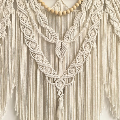 guzhiou large macrame wall hanging - Boho Tapestry Macrame Wall Decor Art- Chic Bohemian Handmade Woven Tapestry Home Decoration for Bedroom Living Room Apartment Wedding Party - 43"x32" (Wood bead)
