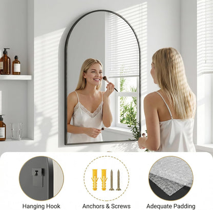 Antok Arched Bathroom Mirror, 20"x30" Wall Mounted Mirror, Vanity Mirrors for Over Sink, Aluminum Alloy Frame Bathroom Mirrors Living Room, Bedroom and Entryway, Black