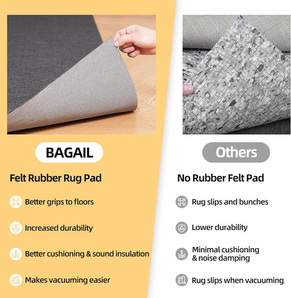 BAGAIL Felt and Natural Rubber Backing Rug Pads 1/4” Thick, 5 x 7 Ft Non Slip Carpet Gripper Keep Rugs in Place, Under Area Rug Protective Cushioned Pads, Carpet Runners, Hardwood Floors Protection