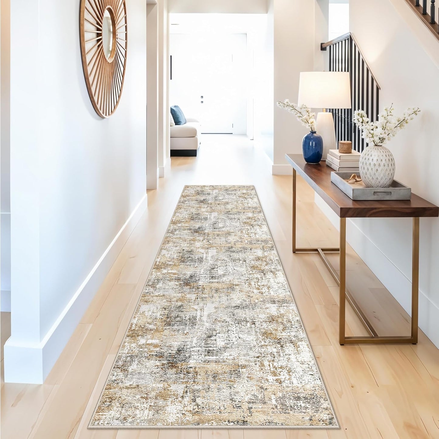 2x3 Washable Non-Slip Area Rug - Soft Low Pile Throw Rug for Kitchen Entryway Bedroom - Modern Indoor Door Mat with Rubber Backing (Beige Grey) - Colors A