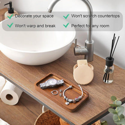 ALELION 11.7" Bathroom Vanity Tray for Counter - Acacia Wood Decorative Tray for Toilet Tank Makeup Perfume Jewelry Catchall Coffee Table - Wooden Kitchen Countertop Organizer for Soap Dispenser