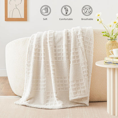 EXQ Home Fleece Throw Blanket for Couch or Bed - 3D Imitation Turtle Shell Jacquard Decorative Blankets - Cozy Soft Lightweight Fuzzy Flannel Blanket Suitable for All Seasons(50"×60",Beige)