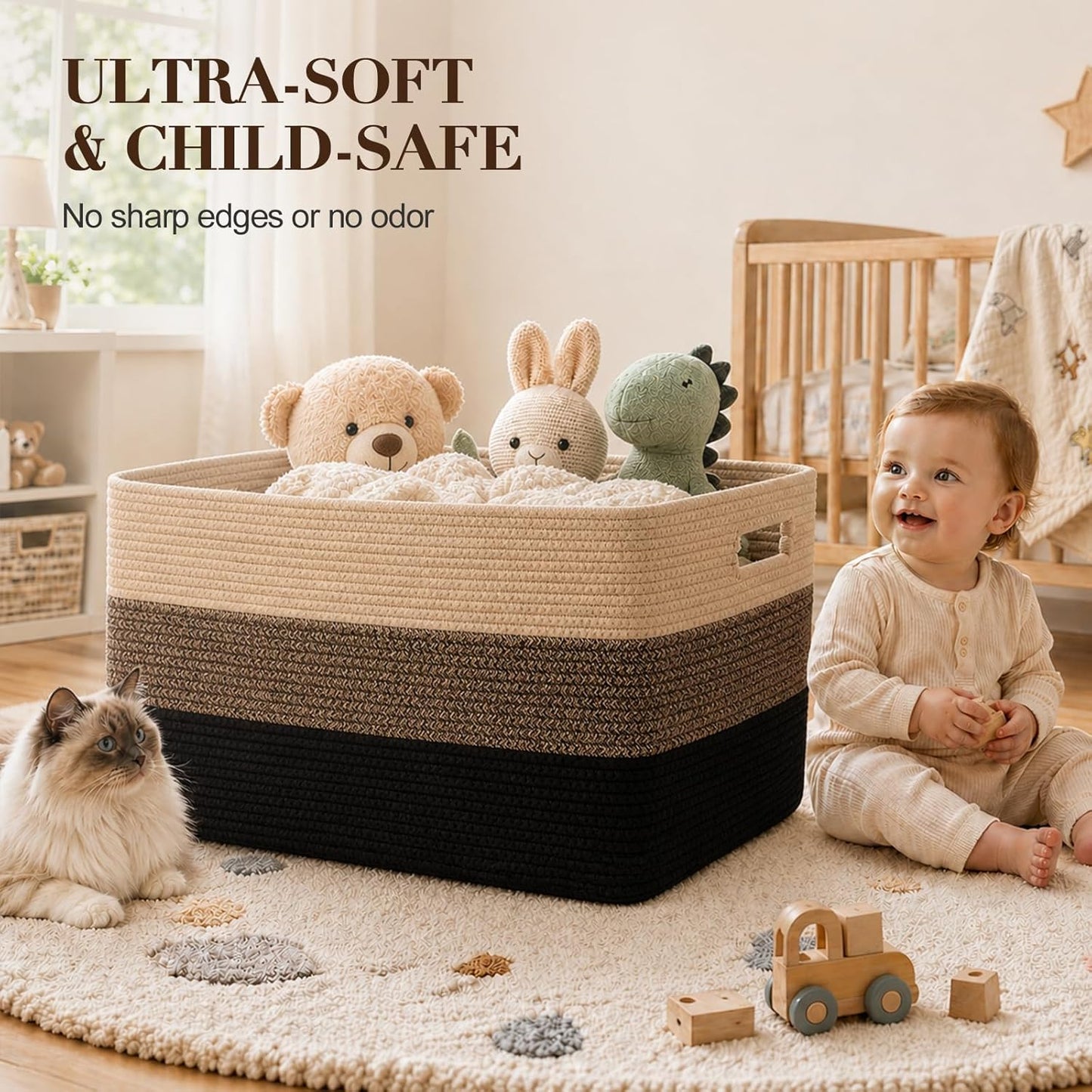 OIAHOMY Large Blanket Basket, 22”x17”x12” Rectangle Woven Baskets, Nursery Blanket Storage Living Room, Toy Storage With Handle, Large Baskets for Organizing-Gradient Yellow