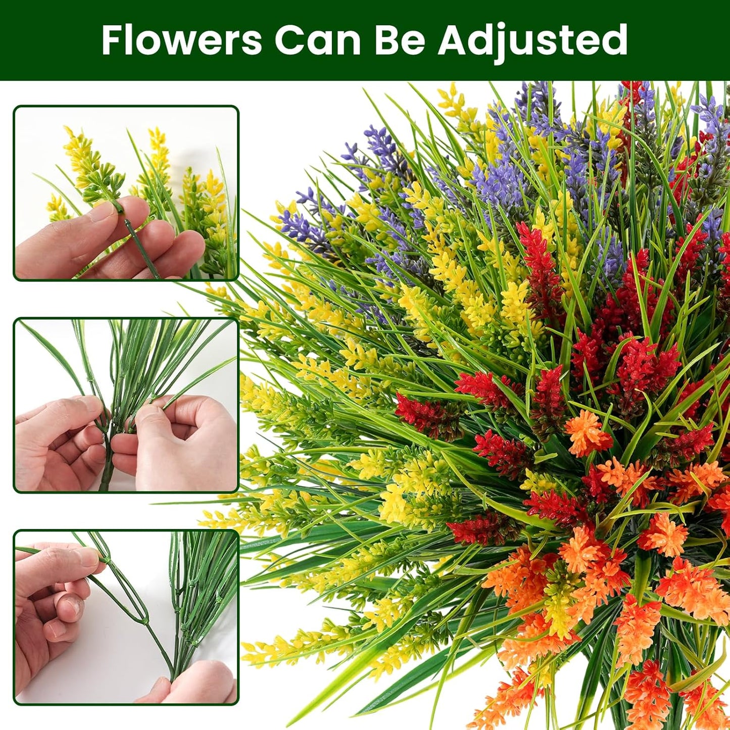 20 Bundles Artificial Plants Outdoor, UV Resistant Fake Flowers， Realistic Faux Lavender Shrubs for Porch Garden Window Box Home Decoration (Purple)