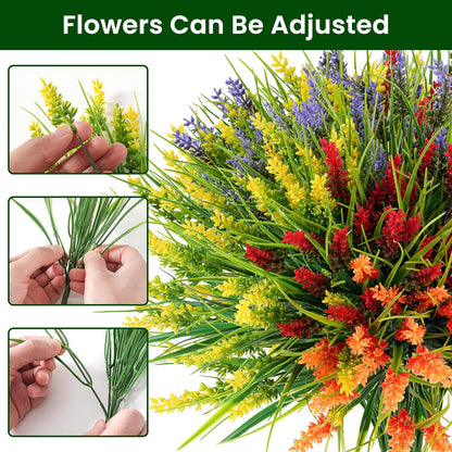 20 Bundles Artificial Plants Outdoor, UV Resistant Fake Flowers， Realistic Faux Lavender Shrubs for Porch Garden Window Box Home Decoration (Purple)