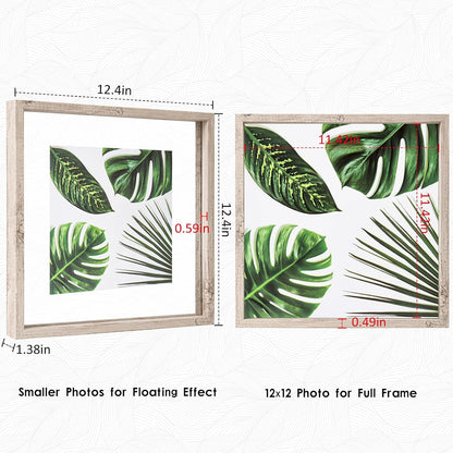 MUYE 11x14 Floating Frame Set of 2,Double Glass Rustic Frame,Display Any Size Photo up to 11x14,Wall Mount or Tabletop Standing,Natural