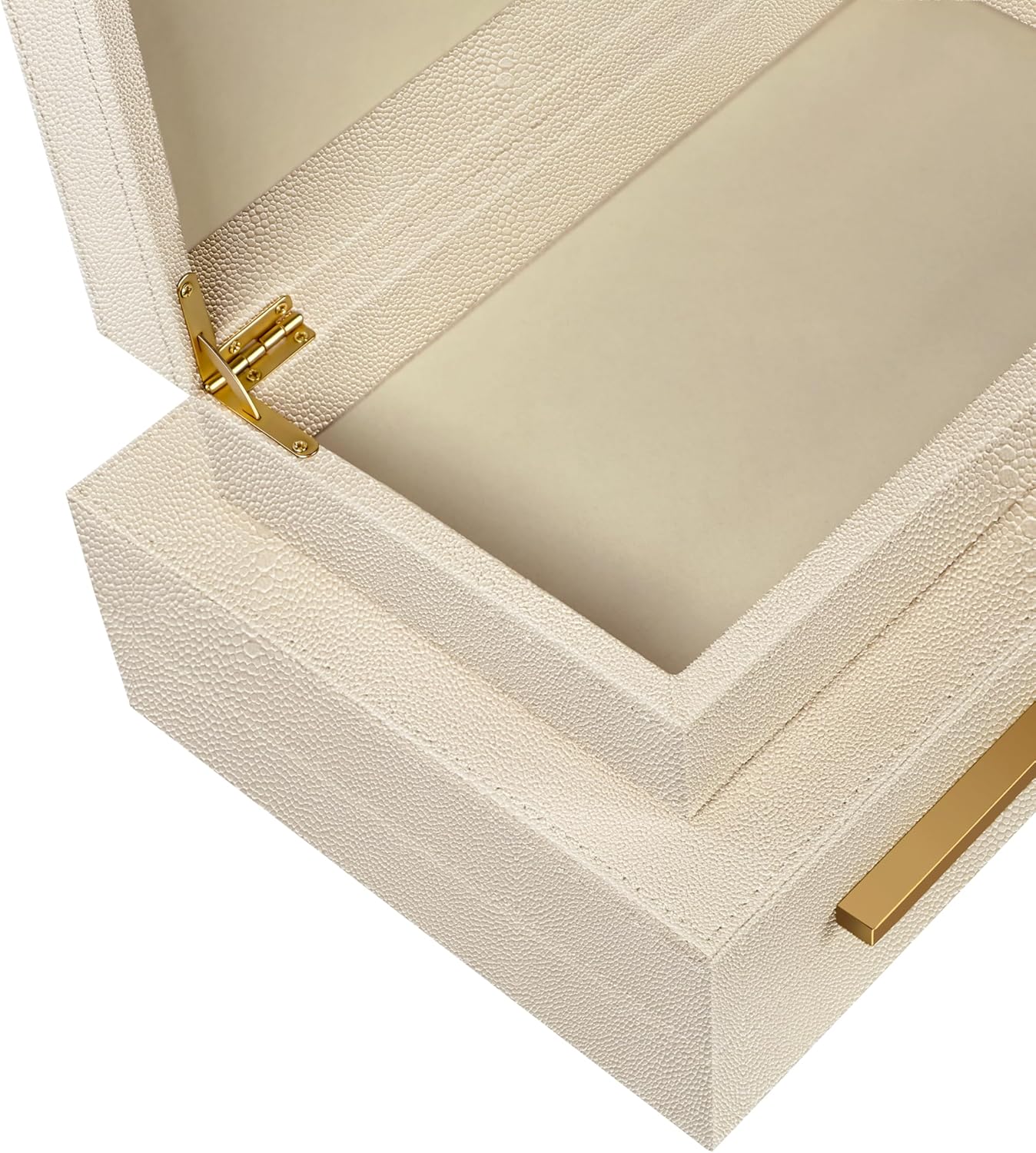 Sagala Set of 2 Ivory Shagreen Decorative Boxes With Black Metal Handles, Faux Leather Jewelry Boxes Modern Storage Boxes Photo Boxes Memory Boxes Home Organizer Box(Ivory)
