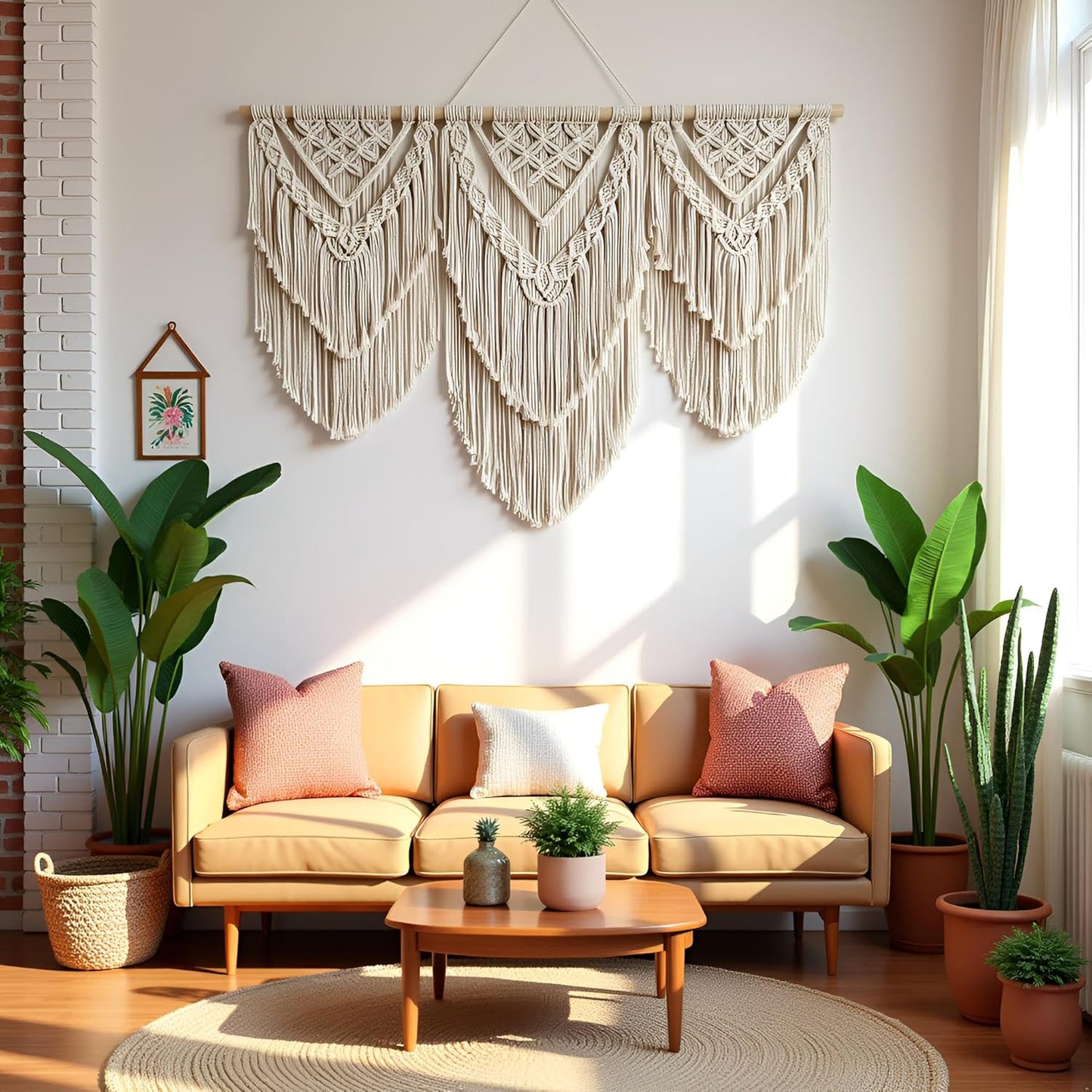 guzhiou large macrame wall hanging - Boho Tapestry Macrame Wall Decor Art- Chic Bohemian Handmade Woven Tapestry Home Decoration for Bedroom Living Room Apartment Wedding Party - 43"x32" (Wood bead)