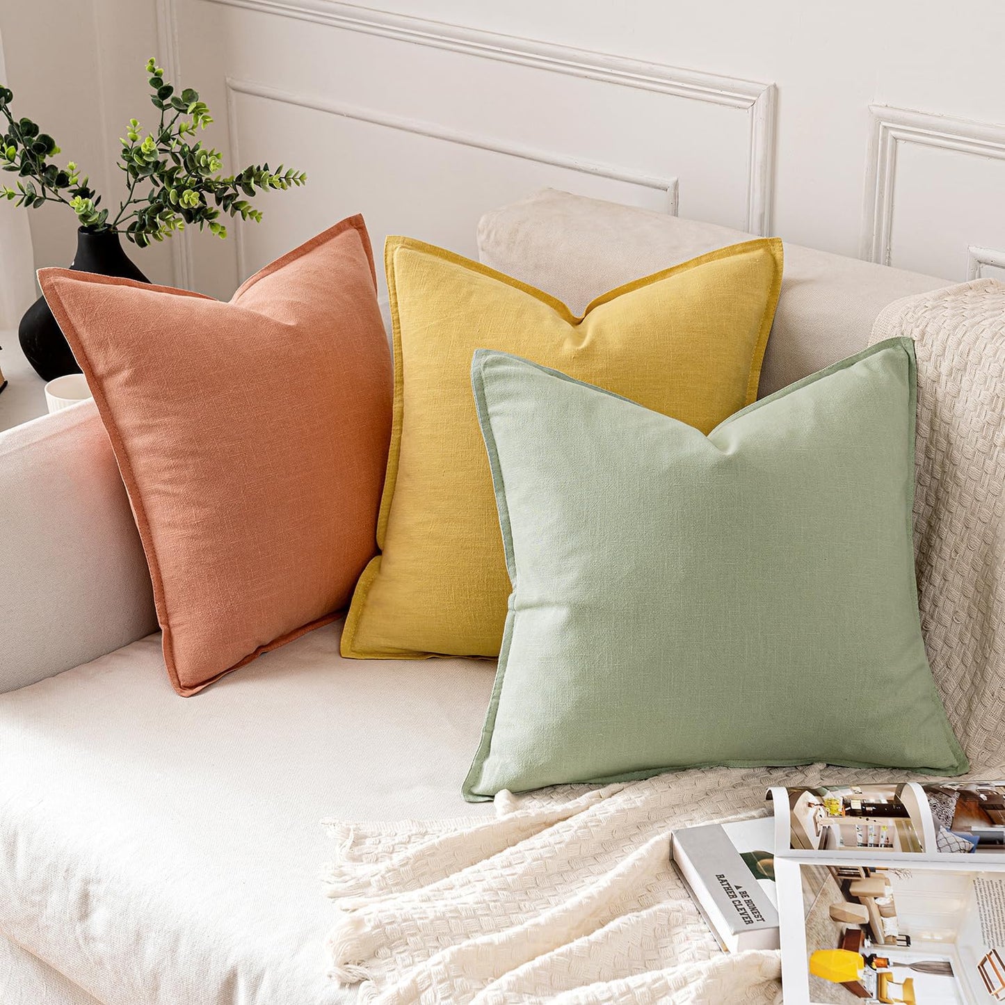 MIULEE Decorative Linen Euro Sham Pillow Covers 26x26 Cream White Boho Farmhouse Neutral Couch Throw Pillows for Bed Pack of 2 Accent Modern Pillowcase Sofa Livingroom Home Decor