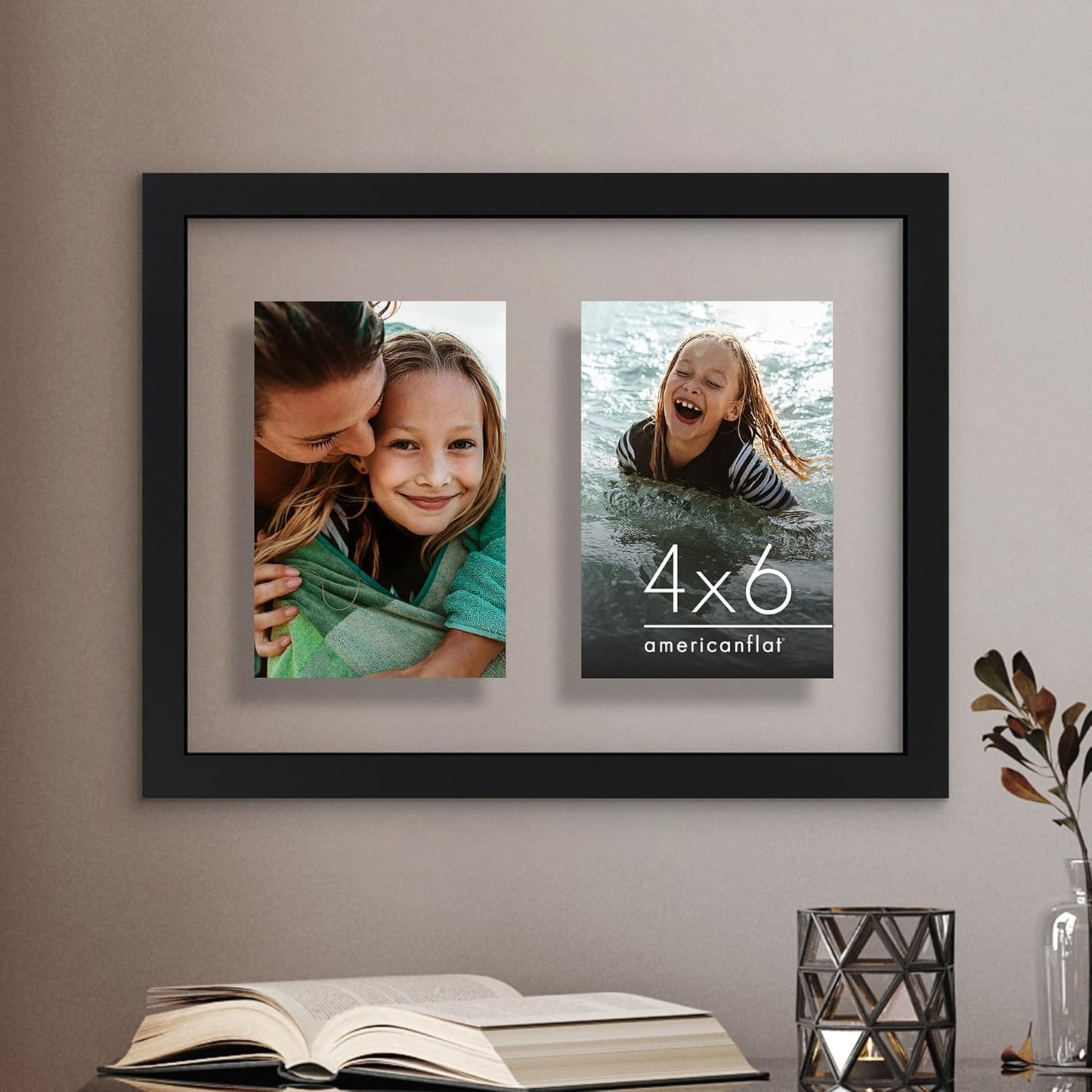 Americanflat 4x6 Collage Picture Frame with Shatter-Resistant Glass - Fits Five 4x6 Photos or Use as One 11x14 Picture Frame - Signature Collection - Collage Frames for Wall Display - Black