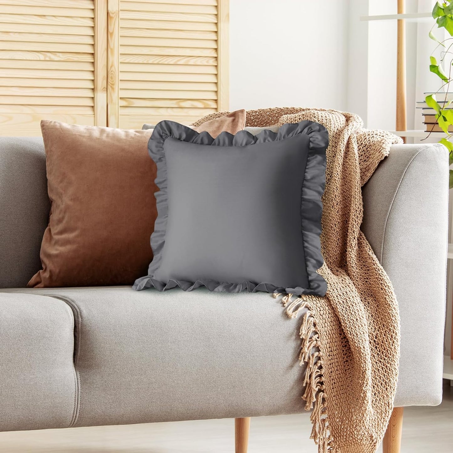 KKJIAF Ruffle Pillow Cases 26x26 Inches, White Square Ruffled Pillow Covers Set of 2, Microfiber Wrinkle Resistant Pillow Shams with Envelope Closure for Sofa Bed Living Room