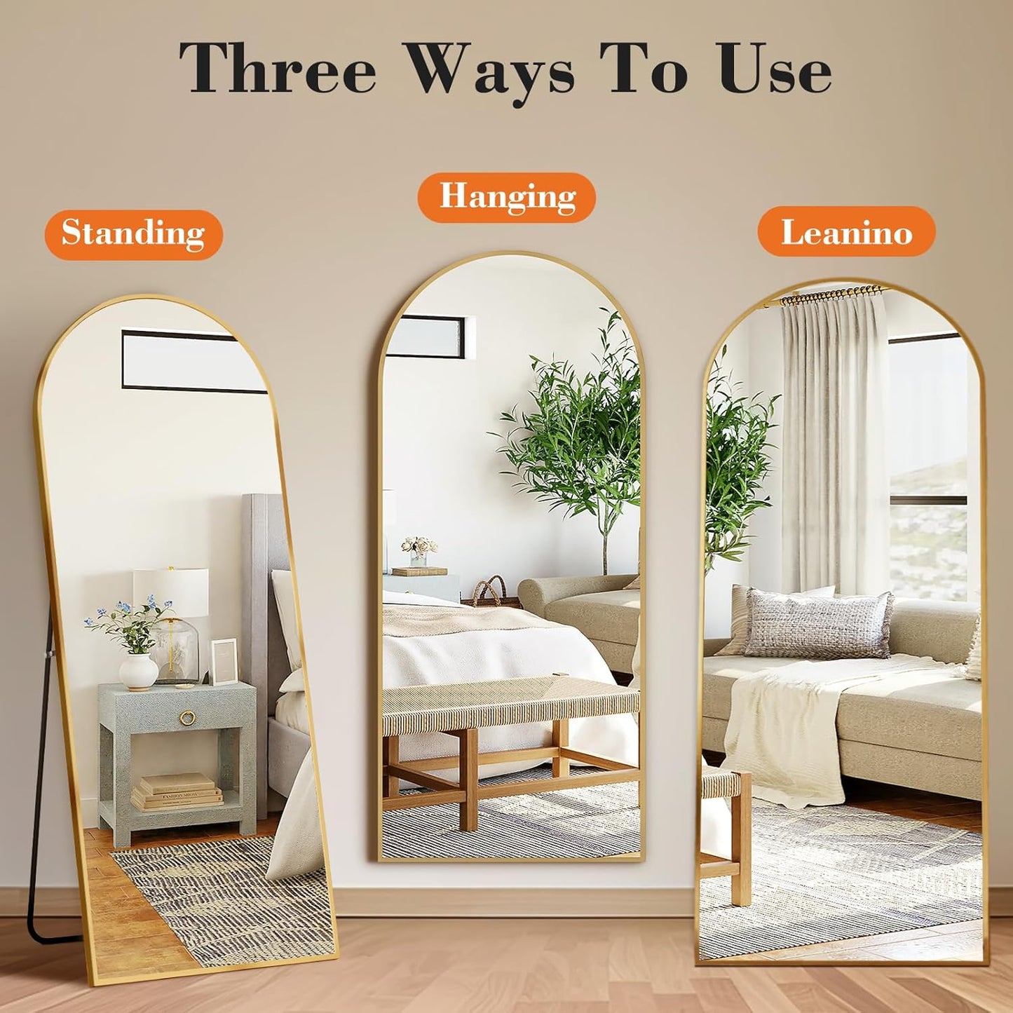 DUMOS Arched Full Length Mirror with Stand 64"x21" Floor Standing Aluminum Frame for Bedroom Body Hanging Leaning Modern Simple Home Decor Shatter-proorf Nano Glass Wall Living Room Cloakroom Black