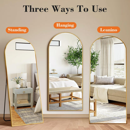 DUMOS Arched Full Length Mirror with Stand 64"x21" Floor Standing Aluminum Frame for Bedroom Body Hanging Leaning Modern Simple Home Decor Shatter-proorf Nano Glass Wall Living Room Cloakroom Black