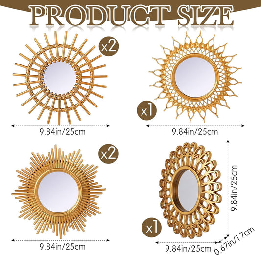 Namalu 6 Pcs Sunburst Mirror for Wall Decor, Small Circle Sun Espejos Decorative Mirror Hanging for Art Entryway Home Decor Bathroom Bedroom Living Room(Elegant,Gold)