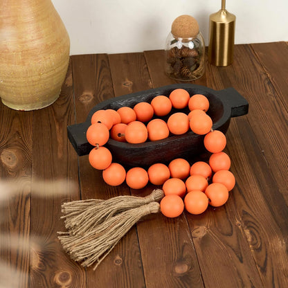 OMISHE Extra Large Wood Bead Garland with 1.6" Diameter Wooden Beads and Tassels, 41" Long Rustic Farmhouse Country Decorative Beads for Home Tiered Tray Decor, Natural Beige