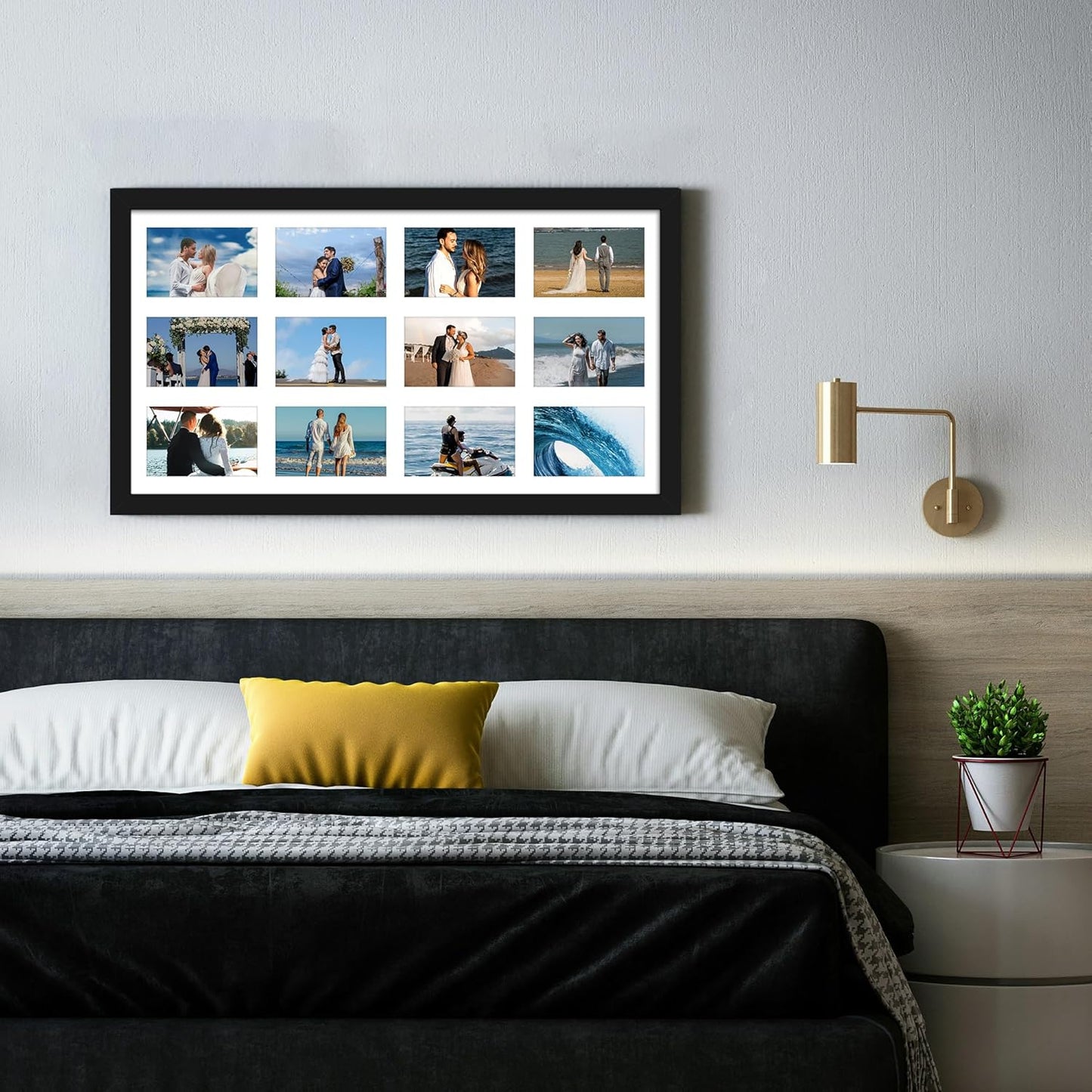 DUENPY 14x26 Collage Picture Frame 4x6 Collage Picture Frame Displays Twelve 4x6 inch Photos Available Horizontal Wall Mounting Display and Vertical Black - Colors B